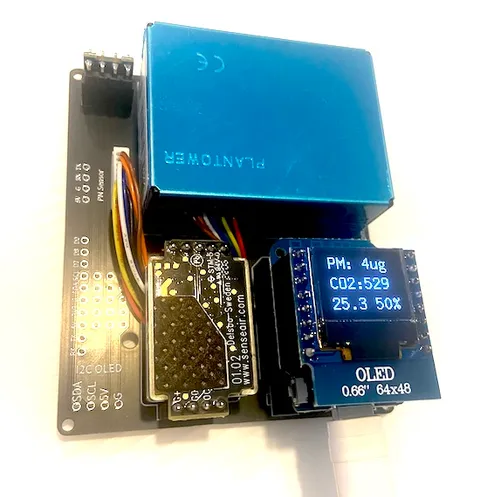 Fully assembled. Please note PCB v4.0 uses a smaller cross-over cable for the PM sensor.