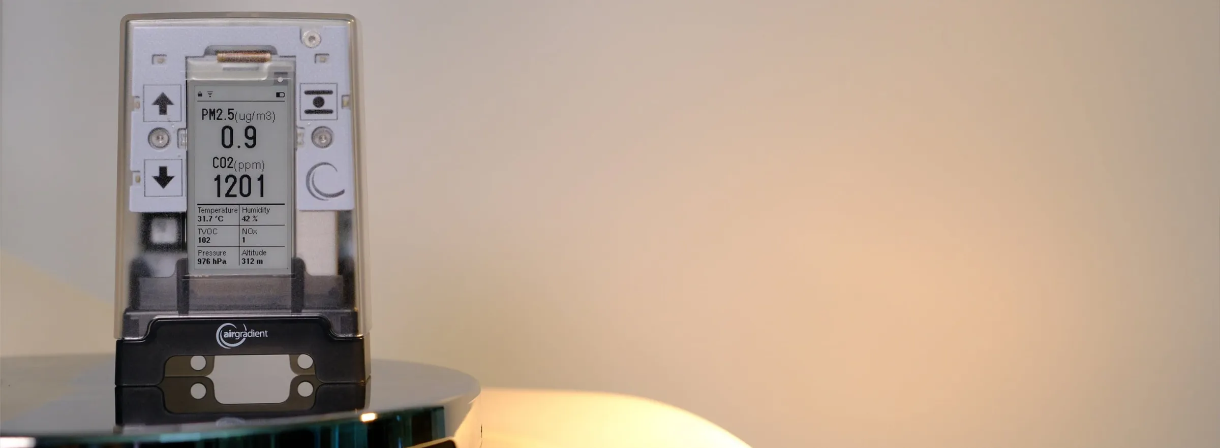 AirGradient Go portable air quality monitor on a table