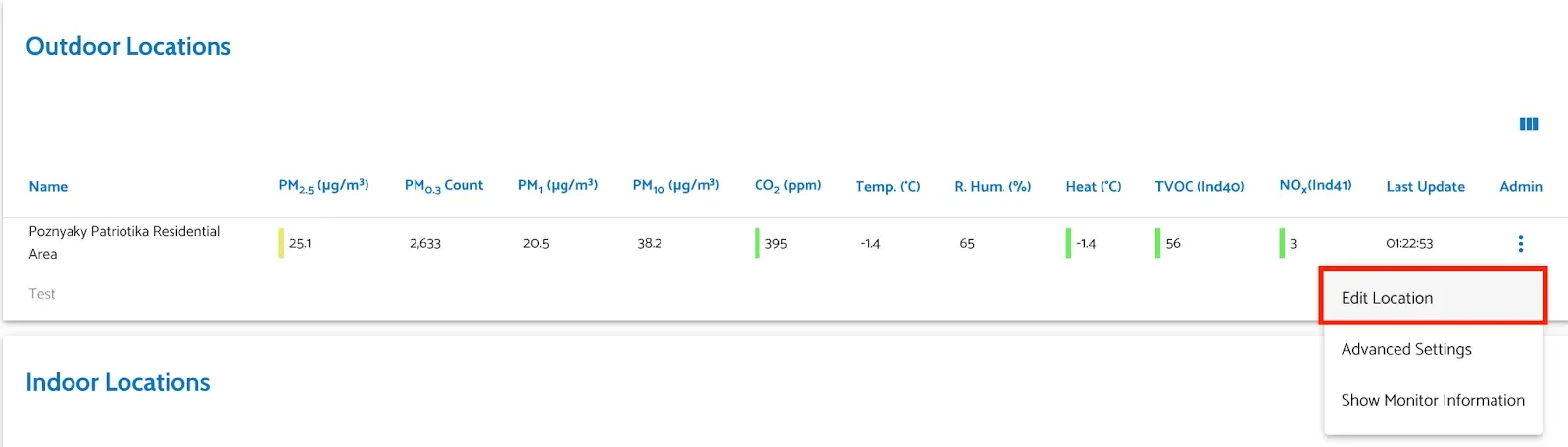 Edit Location menu item in location’s actions column
