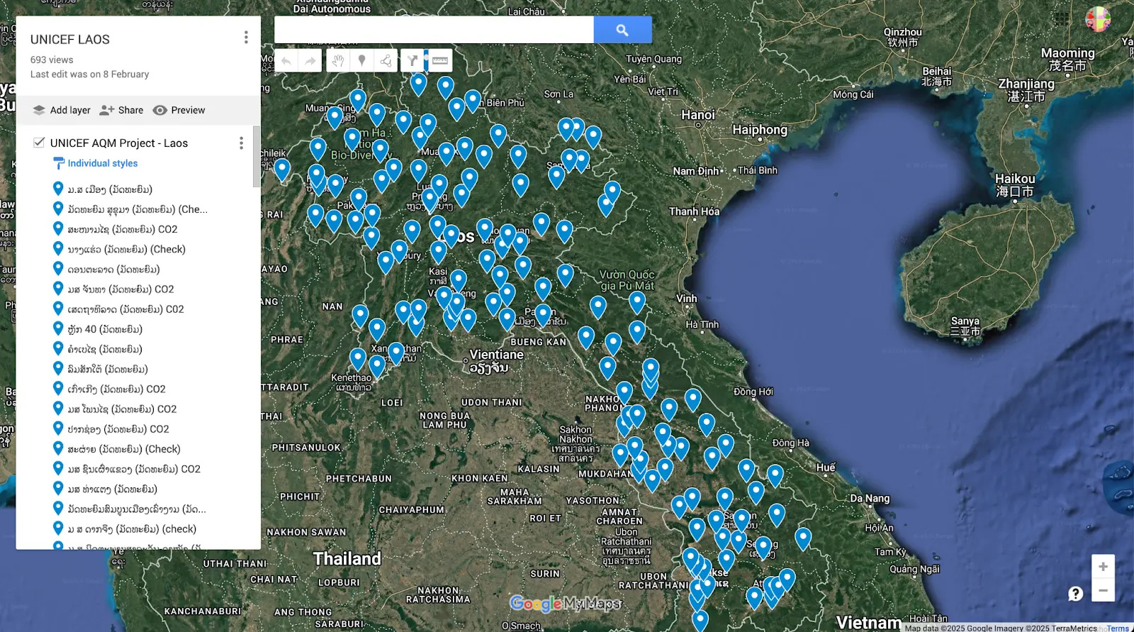 Map to visualize sites in Lao PDR.